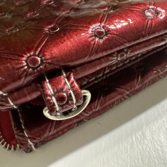 Vintage Y2K Buckle Three Fold Soho Small Keychain Wallet Faux Leather Mirrored - Picture 13 of 13